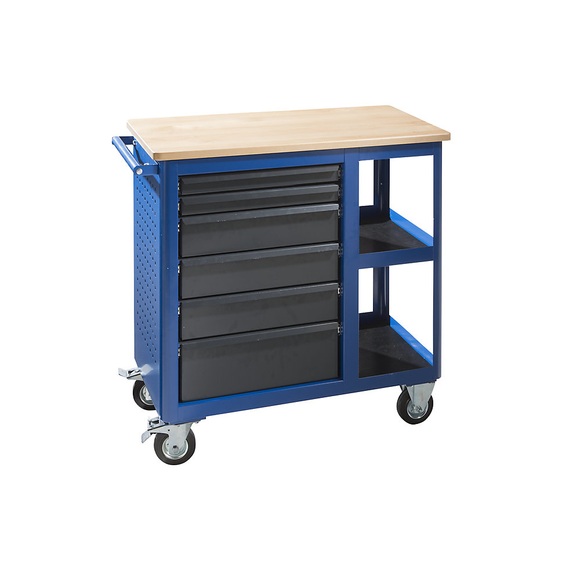 QUIPO Montagewagen LxB 965 x 460 mm, mit 2 Ablagefächern Korpus enzianblau