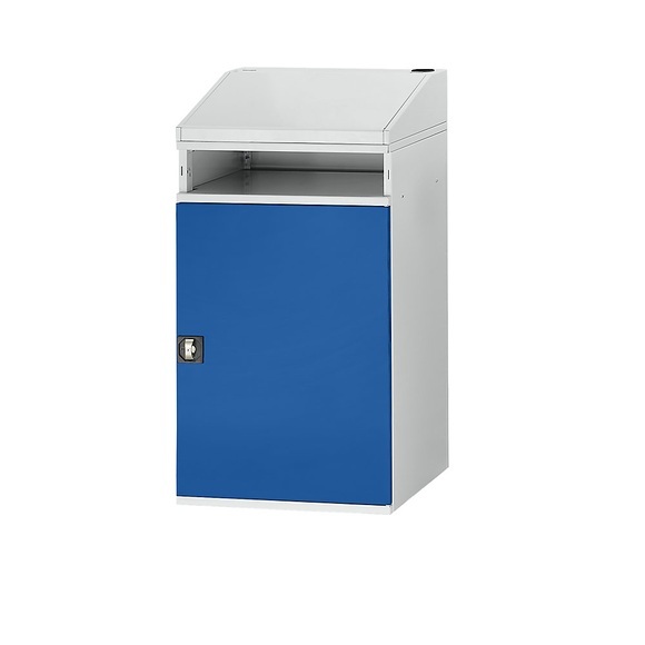 RAU Industrie-Stehpult mit offenem Fach über dem Schrank Breite 650 mm, lichtgrau / enzianblau