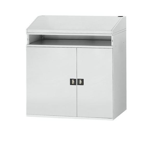 RAU Industrie-Stehpult mit offenem Fach über dem Schrank Breite 1100 mm, lichtgrau