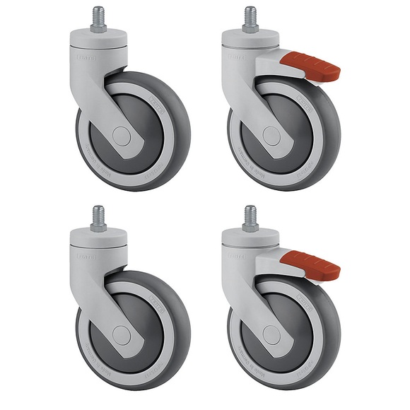 TENTE Kunststoffrolle, Set-Angebot 2 Lenkrollen mit Doppelstopp und 2 Lenkrollen, Gewindestift Rad-Ø x Breite 75 x 25 mm