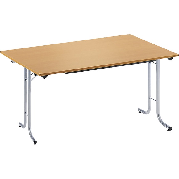 Klapptisch, mit abgerundeten Kanten Rundrohr-Gestell, Plattenform rechteckig 1200 x 700 mm, Gestell alufarben, Platte Buche-Dekor