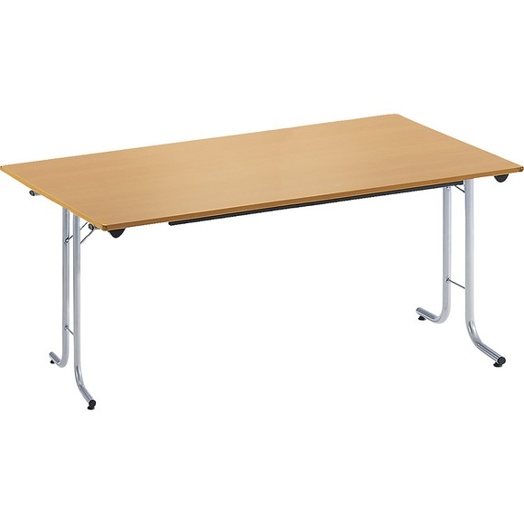 Klapptisch, mit abgerundeten Kanten Rundrohr-Gestell, Plattenform rechteckig 1400 x 700 mm, Gestell alufarben, Platte Buche-Dekor