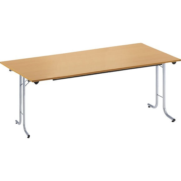 Klapptisch, mit abgerundeten Kanten Rundrohr-Gestell, Plattenform rechteckig 1600 x 700 mm, Gestell alufarben, Platte Buche-Dekor