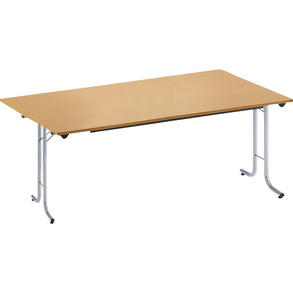 Klapptisch, mit abgerundeten Kanten Rundrohr-Gestell, Plattenform rechteckig 1600 x 800 mm, Gestell alufarben, Platte Buche-Dekor
