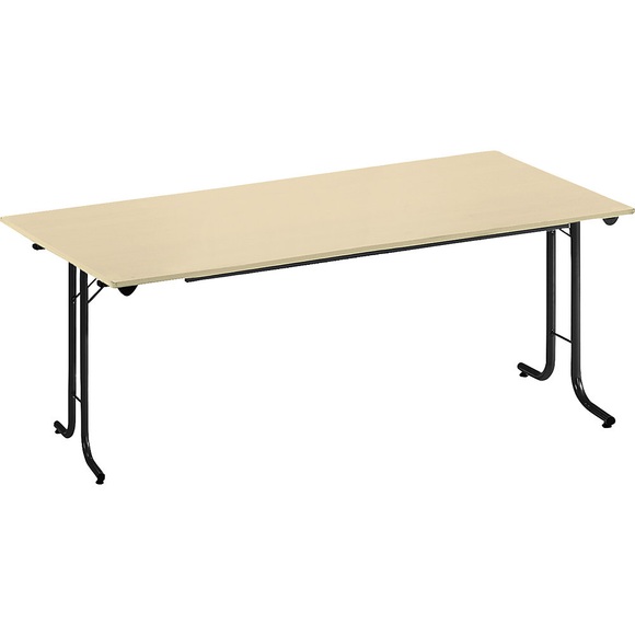 Klapptisch, mit abgerundeten Kanten Rundrohr-Gestell, Plattenform rechteckig 1600 x 700 mm, Gestell schwarz, Platte Ahorn-Dekor