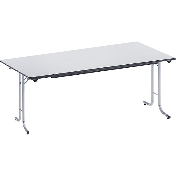 Klapptisch, mit abgerundeten Kanten Rundrohr-Gestell, Plattenform rechteckig 1600 x 700 mm, Gestell alufarben, Platte lichtgrau