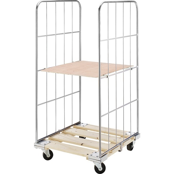 Rollbehälter mit Gitterwänden Holz-Rollplatte, 2-seitig HxB 1520 x 640 mm