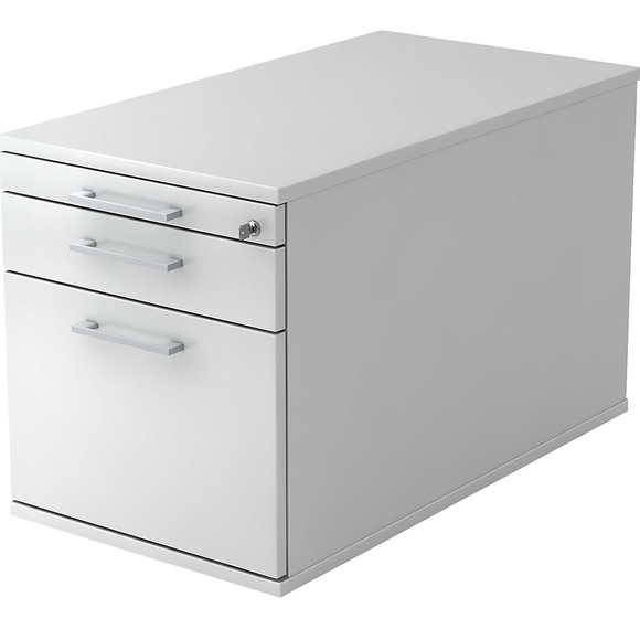 eurokraft pro Rollcontainer, 1 Utensilienschub, 1 Materialschub, 1 Hängeregistratur, Tiefe 800 mm, weiß