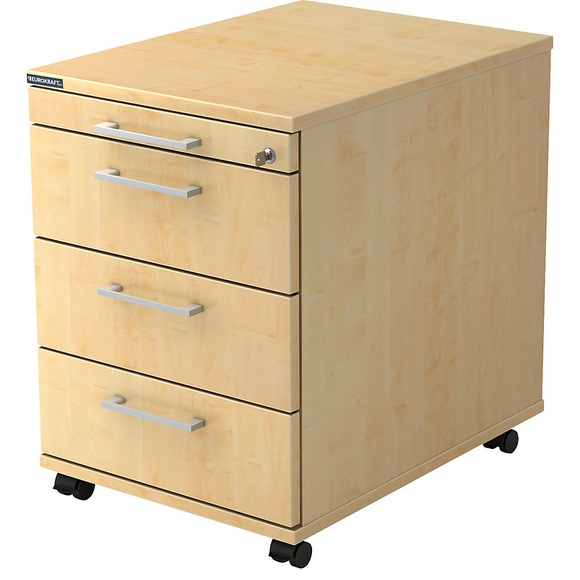 office akktiv Rollcontainer 1 Utensilienschub, 3 Materialschübe, Tiefe 580 mm Dekor Ahorn