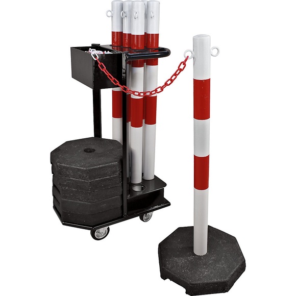Kettenständerset mit Transportwagen Höhe 1130 mm mit Kettenpfostenset rot / weiß