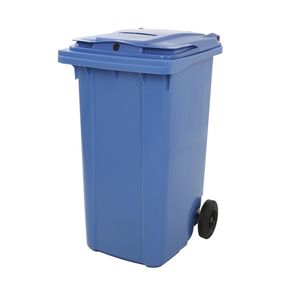Kunststoff-Mülltonne Volumen 240 l, BxHxT 600 x 1080 x 600 mm mit Papierschlitz, abschließbar, blau