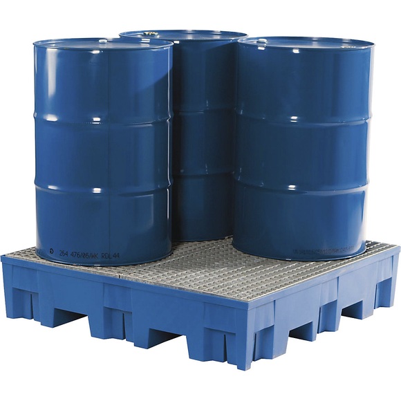 PE-Auffangwanne für 200-l-Fässer, Tragfähigkeit 950 kg/m² LxBxH 1220 x 1230 x 220 mm Auffangvolumen 285 l, ohne Gitterrost