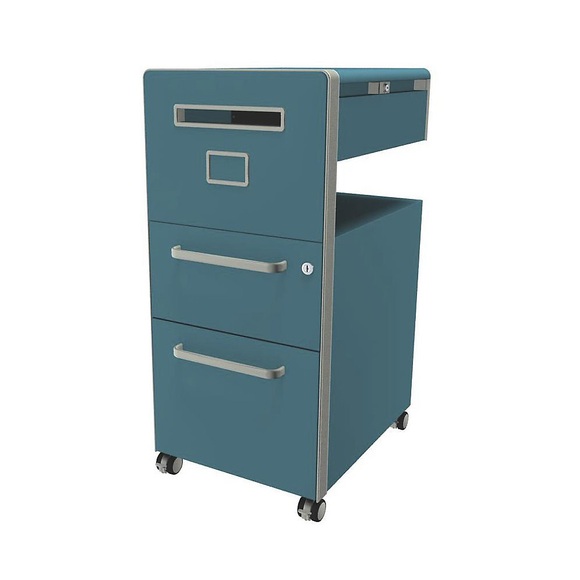 BISLEY Assistenzmöbel Bite™, mit 1 Whiteboard, linksseitig öffnend mit 1 Universalschublade, 1 Hängeregistraturschublade azur