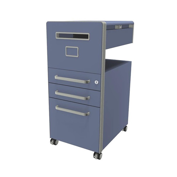 BISLEY Assistenzmöbel Bite™, mit 1 Whiteboard, linksseitig öffnend mit 2 Universalschubladen, 1 Hängeregistraturschublade blau