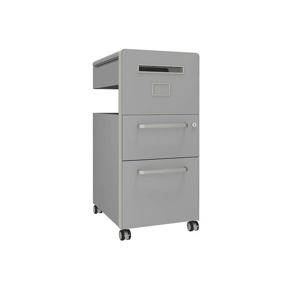 BISLEY Assistenzmöbel Bite™, mit 1 Whiteboard, rechtsseitig öffnend mit 1 Universalschublade, 1 Hängeregistraturschublade lichtgrau