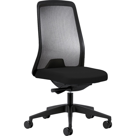 interstuhl Operator-Drehstuhl EVERY, Netz-Rückenlehne schwarz Gestell schwarz, mit harten Rollen graphitschwarz, Sitztiefe 430 mm