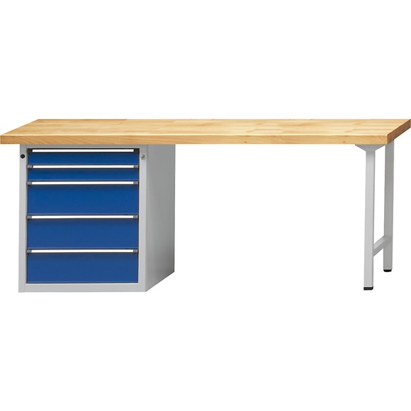 ANKE Werkbank, stabil 5 Schubladen, Breite 2000 mm Buche massiv