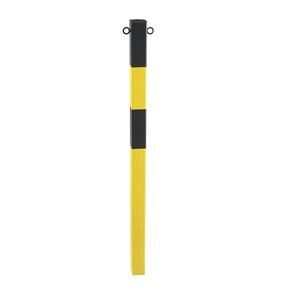 Sperrpfosten aus Stahlrohr zum Einbetonieren, 70 x 70 mm gelb / schwarz, verzinkt und lackiert
