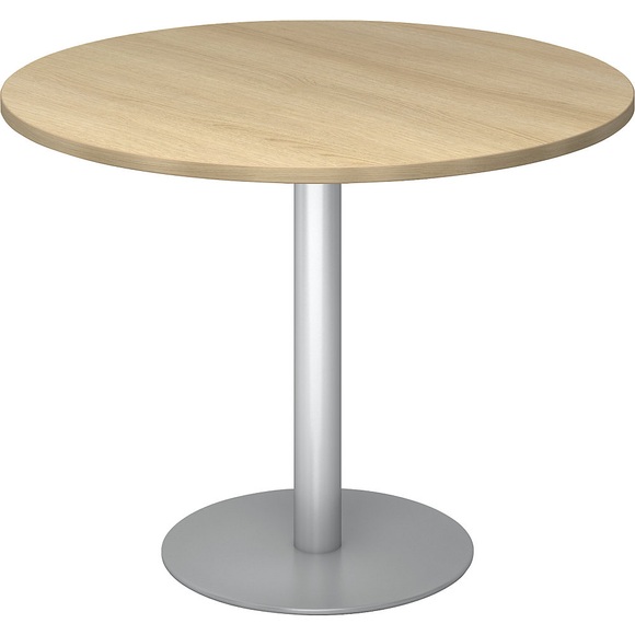 Besprechungstisch, Ø 1000 mm 755 mm hoch, Gestell silber Platte Eiche-Dekor