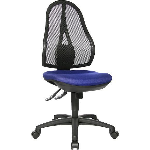 Topstar Bürodrehstuhl ohne Armlehnen, Netzrückenlehne schwarz Bezug royalblau