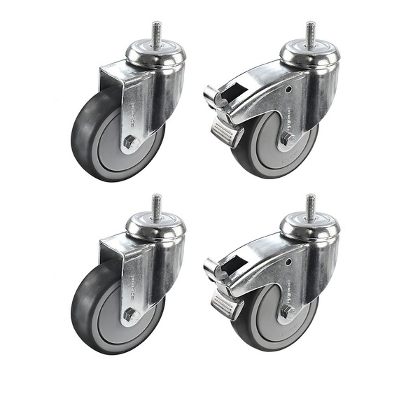 Proroll Gummireifen thermoplastisch, Set-Angebot 4 x Lenkrollen, 2 x mit Doppelstopp, mit Gewindestift Rad-Ø x Breite 75 x 25 mm