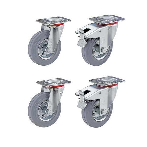 Wicke Vollgummi-Reifen, Set-Angebot 2 x Lenkrolle und 2 x Lenkrolle mit Doppelstopp Rad-Ø x Breite 100 x 30 mm