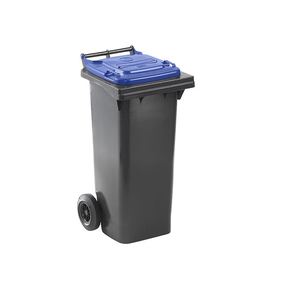 Mülltonne nach DIN EN 840, Volumen 80 l, BxHxT 448 x 975 x 530 mm, anthrazit, Deckel blau