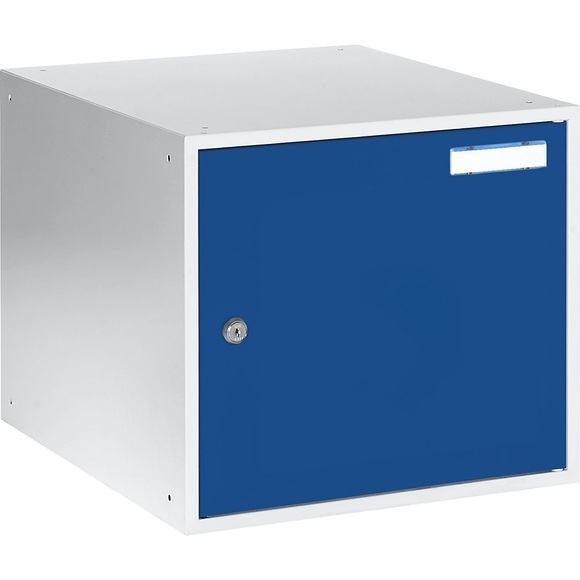 QUIPO Schließfachwürfel HxBxT 350 x 400 x 450 mm Korpus lichtgrau / Türen enzianblau