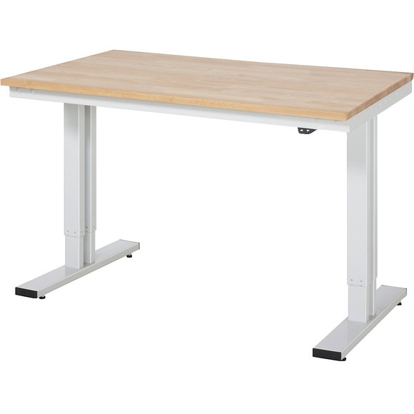 RAU Arbeitsplatz, höhenverstellbar Buche massiv, Tragkraft 300 kg BxT 1250 x 800 mm