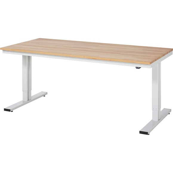 RAU Arbeitsplatz, höhenverstellbar Buche massiv, Tragkraft 300 kg BxT 2000 x 1000 mm