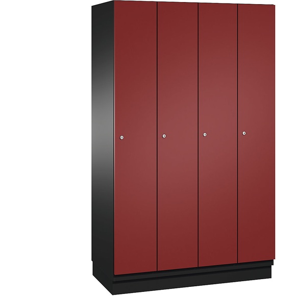 CP CAMBIO Garderobenschrank mit Stahlblech-Türen 4 Abteile, Breite 1200 mm Korpus schwarzgrau / Tür rubinrot