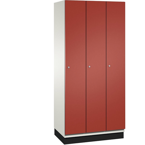CP CAMBIO Garderobenschrank mit Stahlblech-Türen 3 Abteile, Breite 900 mm Korpus reinweiß / Tür feuerrot