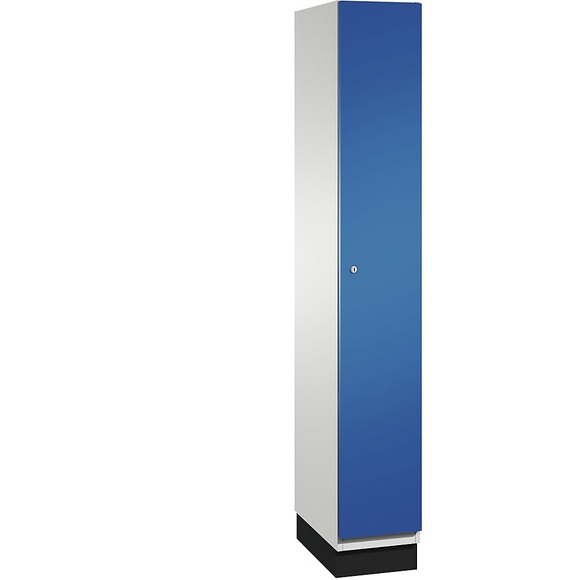 CP CAMBIO Garderobenschrank mit Stahlblech-Türen 1 Abteil, Breite 300 mm Korpus lichtgrau / Tür enzianblau