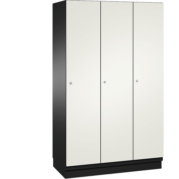 CP CAMBIO Garderobenschrank mit Stahlblech-Türen 3 Abteile, Breite 1200 mm Korpus schwarzgrau / Tür reinweiß