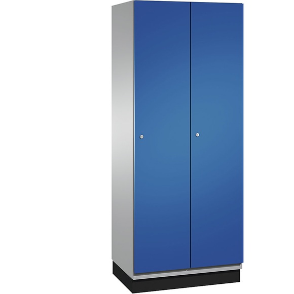 CP CAMBIO Garderobenschrank mit Stahlblech-Türen 2 Abteile, Breite 800 mm Korpus weißaluminium / Tür enzianblau
