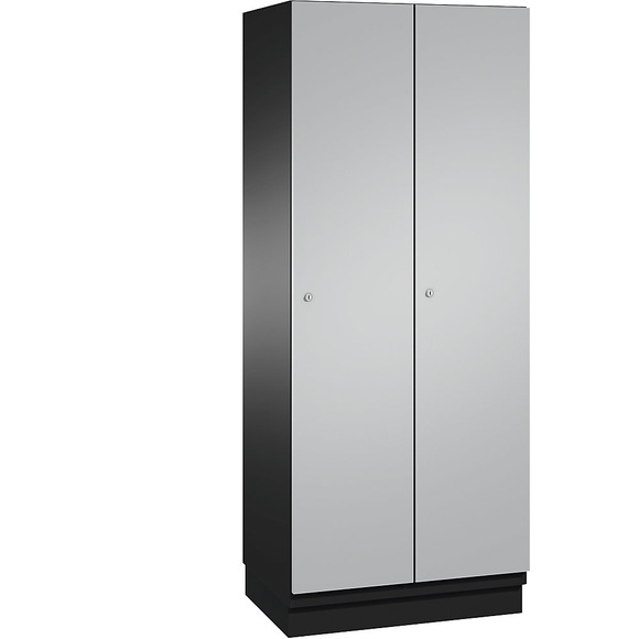 CP CAMBIO Garderobenschrank mit Stahlblech-Türen 2 Abteile, Breite 800 mm Korpus schwarzgrau / Tür weißaluminium