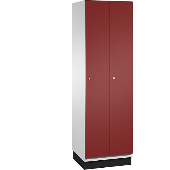 CP CAMBIO Garderobenschrank mit Stahlblech-Türen 2 Abteile, Breite 600 mm Korpus lichtgrau / Tür rubinrot