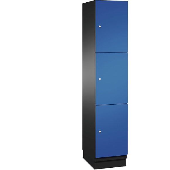 CP CAMBIO Fächerschrank mit Stahlblech-Türen 3 Fächer, Breite 400 mm Korpus schwarzgrau / Tür enzianblau