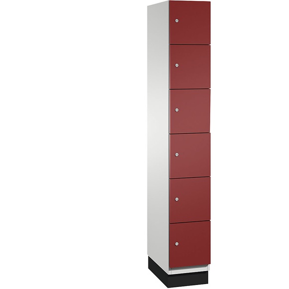 CP CAMBIO Fächerschrank mit Stahlblech-Türen 6 Fächer, Breite 300 mm Korpus lichtgrau / Tür rubinrot