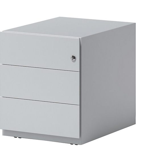 BISLEY Rollcontainer Note™, mit 3 Universalschubladen HxBxT 495 x 420 x 565 mm, mit Griffleiste lichtgrau