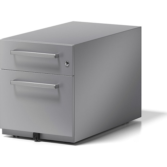 BISLEY Rollcontainer Note™, mit 1 Hängeregistratur, 1 Universalschublade HxBxT 495 x 420 x 775 mm, mit Griff silber