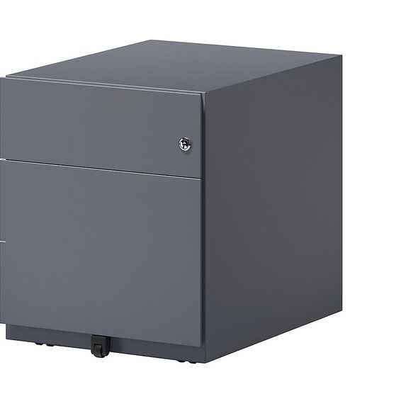 BISLEY Rollcontainer Note™, mit 1 Hängeregistratur, 1 Universalschublade HxBxT 495 x 420 x 565 mm, mit Griffleiste anthrazitgrau