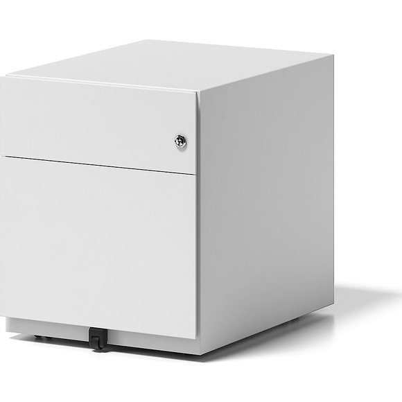 BISLEY Rollcontainer Note™, mit 1 Hängeregistratur, 1 Universalschublade HxBxT 495 x 420 x 565 mm, mit Griffleiste verkehrsweiß