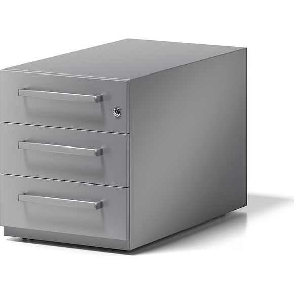 BISLEY Rollcontainer Note™, mit 3 Universalschubladen HxBxT 495 x 420 x 775 mm, mit Griff silber