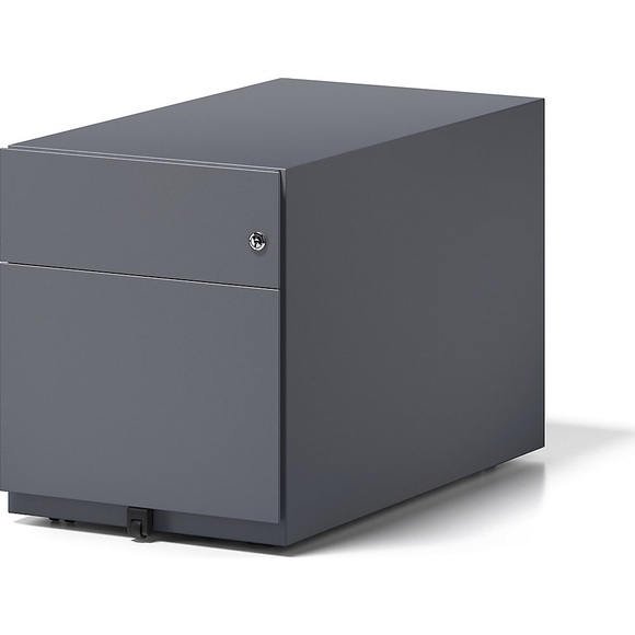 BISLEY Rollcontainer Note™, mit 1 Hängeregistratur, 1 Universalschublade HxBxT 495 x 420 x 775 mm, mit Griffleiste anthrazitgrau