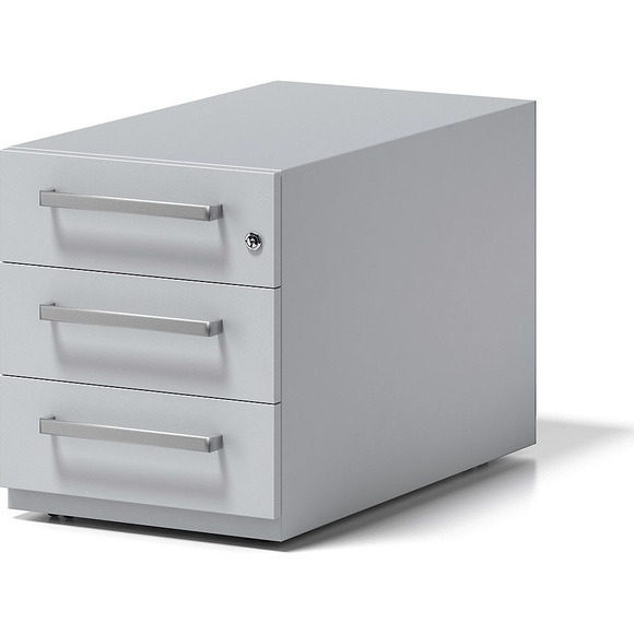 BISLEY Rollcontainer Note™, mit 3 Universalschubladen HxBxT 495 x 420 x 775 mm, mit Griff lichtgrau