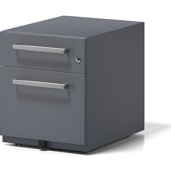 BISLEY Rollcontainer Note™, mit 1 Hängeregistratur, 1 Universalschublade HxBxT 495 x 420 x 565 mm, mit Griff anthrazitgrau