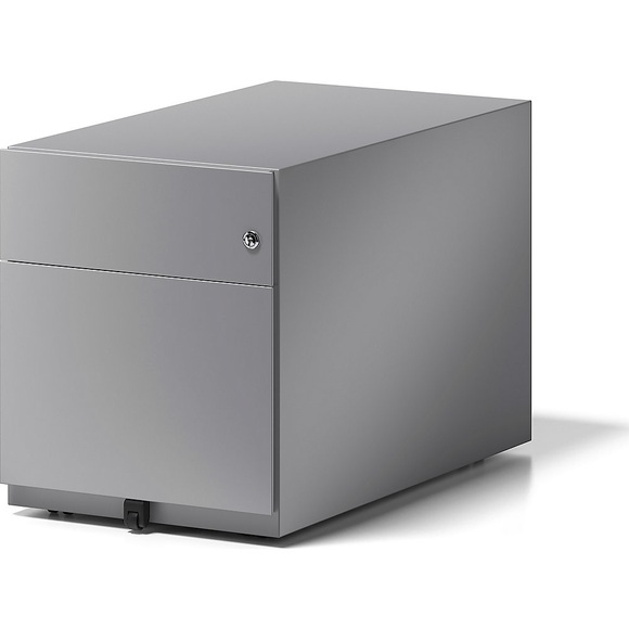 BISLEY Rollcontainer Note™, mit 1 Hängeregistratur, 1 Universalschublade HxBxT 495 x 420 x 775 mm, mit Griffleiste silber