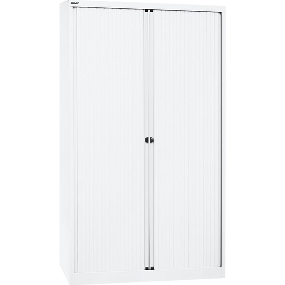 BISLEY Euro-Rollladenschrank Breite 1200 mm, 4 Fachböden verkehrsweiß