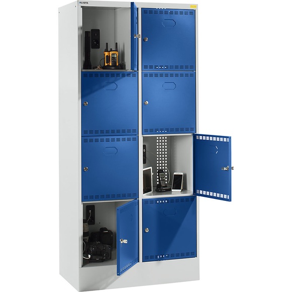 Lista Akku-Ladeschrank mit Schließfächern mit 2 x 4 Fächern 2 x 230 V, grau / blau